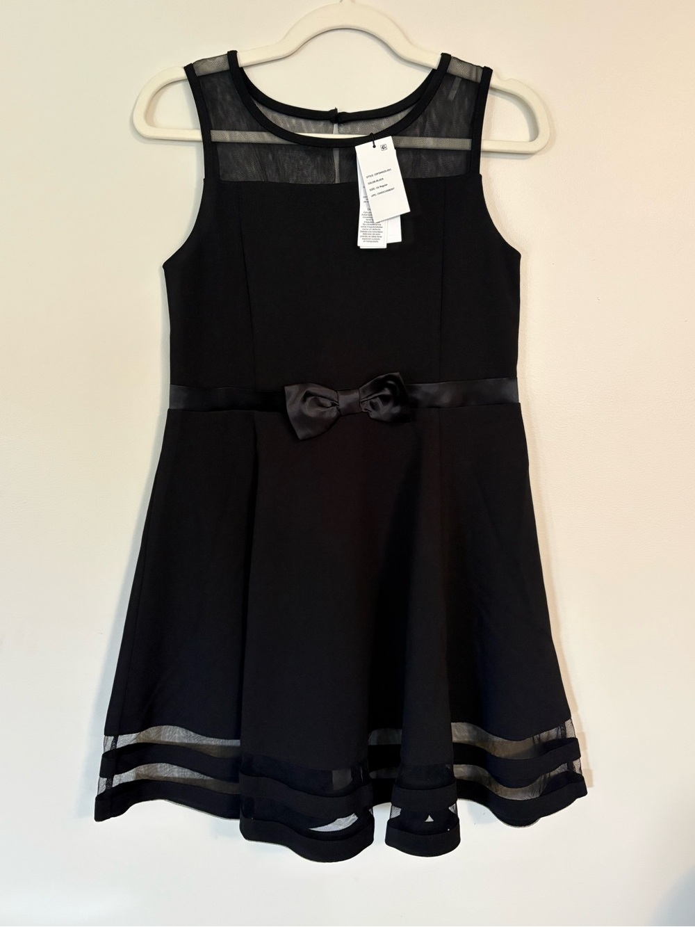NWT Calvin Klein Girls Black Fit & Flare Party Dress Size 16 Mesh with Bow